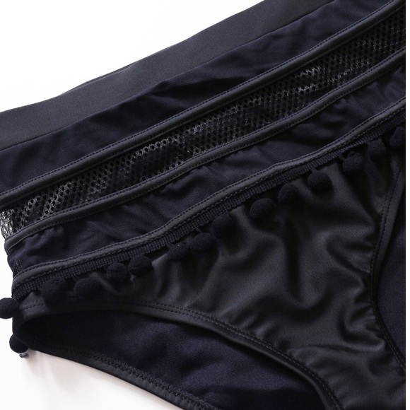 Black Pompom Mesh High Waist Halter Bikini - Picture 5 of 6